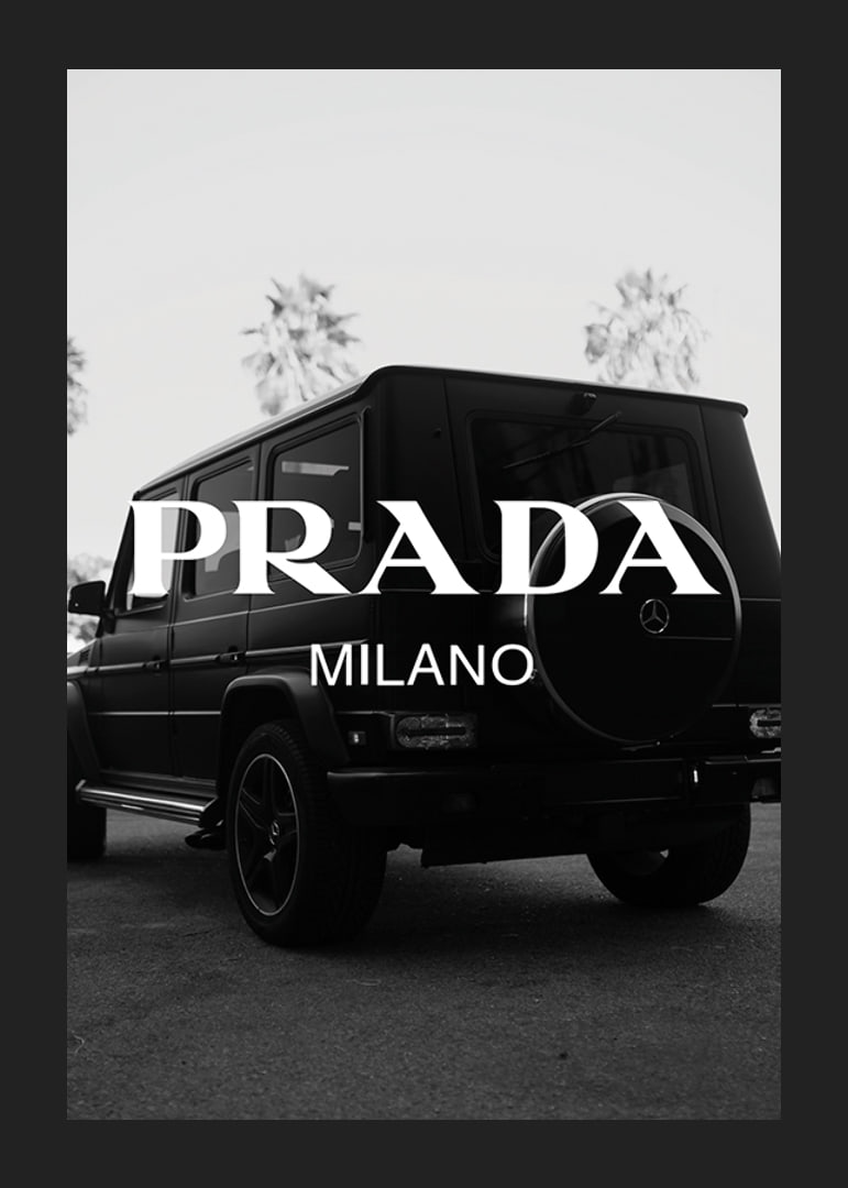 Black and white Mercedes G-Class rear view with Prada logo-12