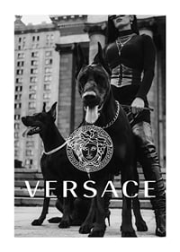 Black and white fashion photo of woman with two Doberman dogs-1