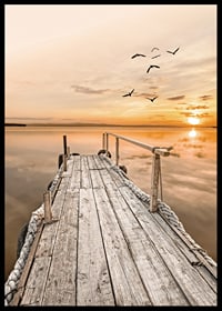 Photograph of old wooden pier by still water at sunset-6