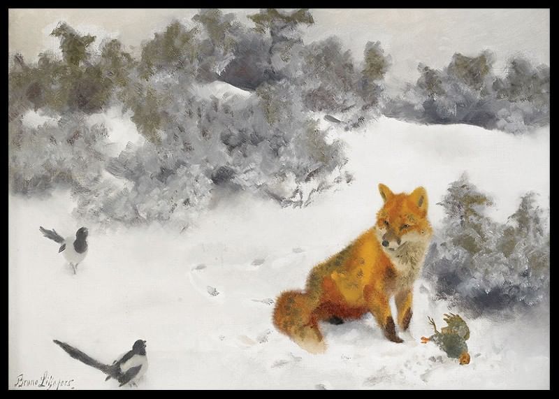 Fox in Winter Landscape By Bruno Liljefors No2-12