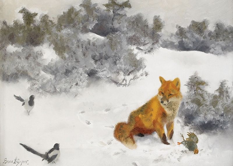Fox in Winter Landscape By Bruno Liljefors No2-12