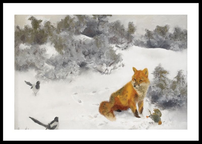 Fox in Winter Landscape By Bruno Liljefors No2-12