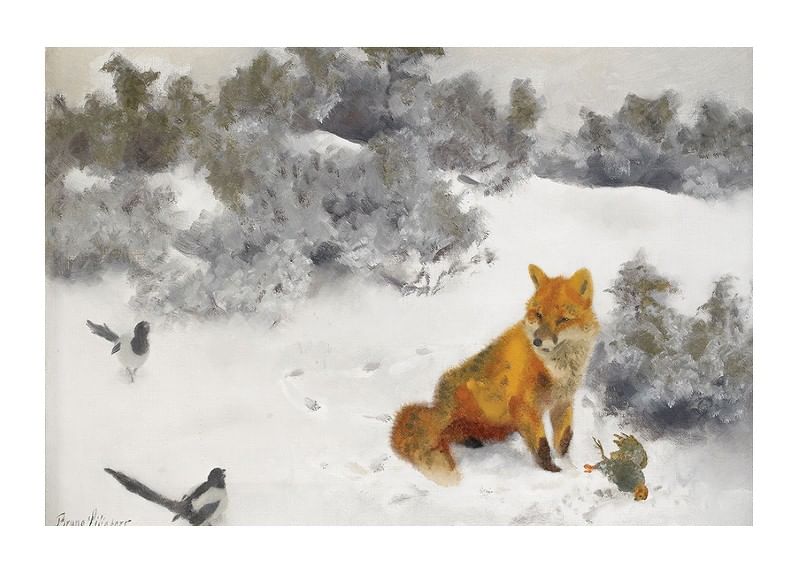 Fox in Winter Landscape By Bruno Liljefors No2-12