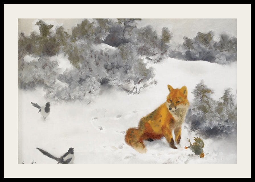 Fox in Winter Landscape By Bruno Liljefors No2-12
