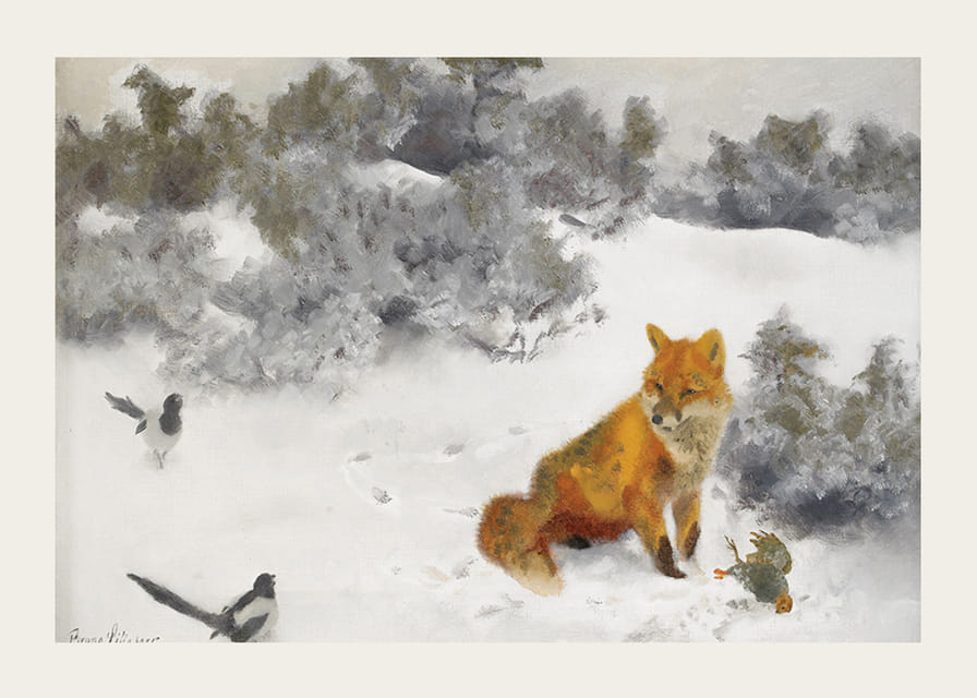 Fox in Winter Landscape By Bruno Liljefors No2-12