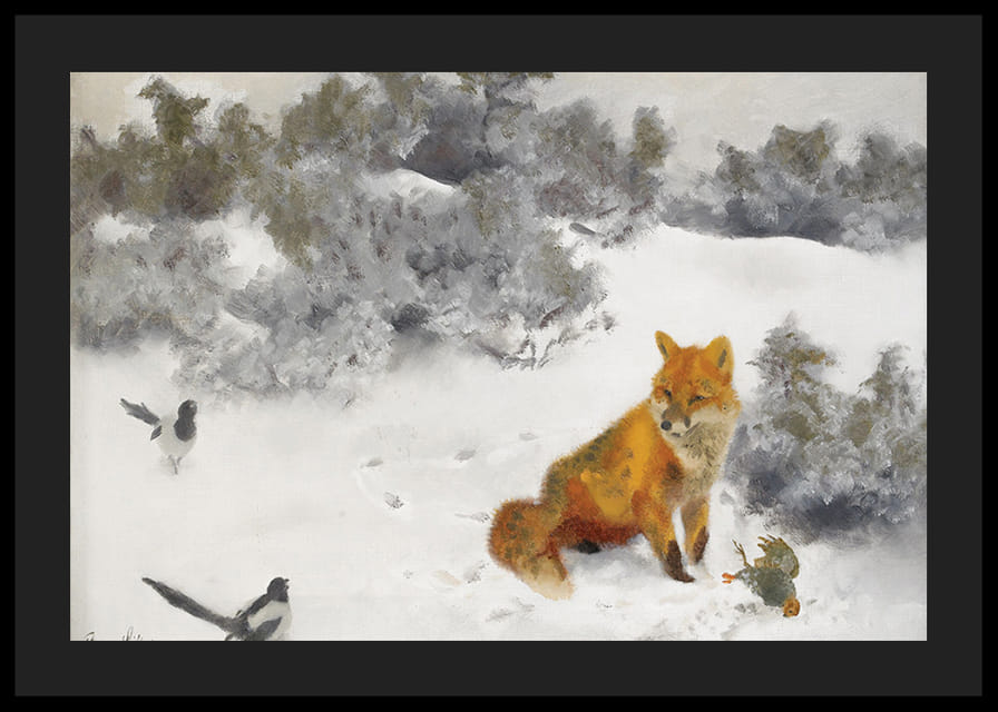 Fox in Winter Landscape By Bruno Liljefors No2-12