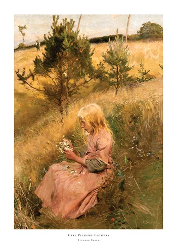 Poster Girl Picking Flowers By Richard Bergh