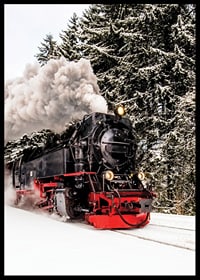 Steam locomotive trudging through snowy winter landscape, photography-6