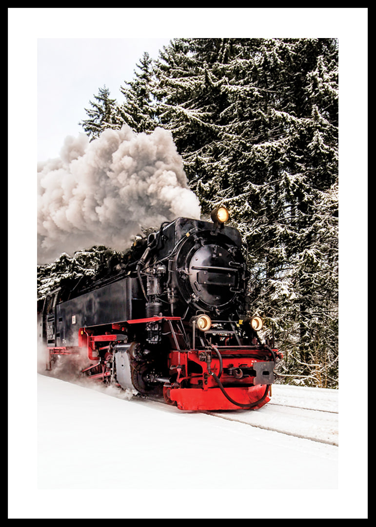 Steam locomotive trudging through snowy winter landscape, photography-12