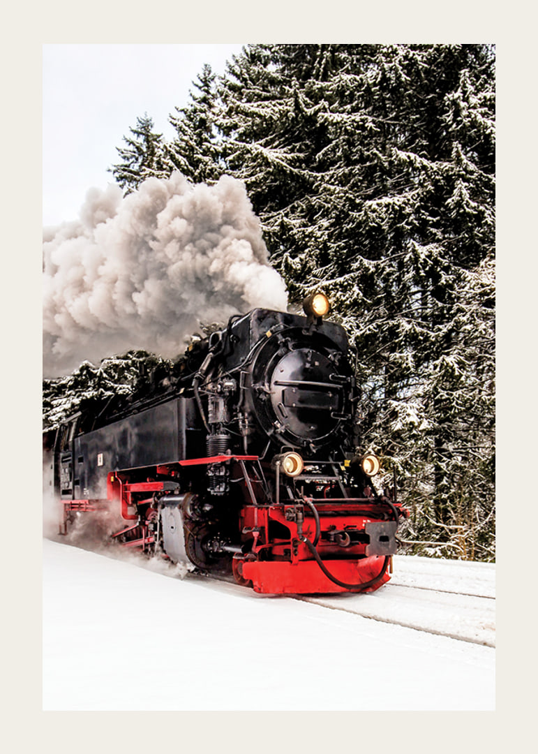 Steam locomotive trudging through snowy winter landscape, photography-12