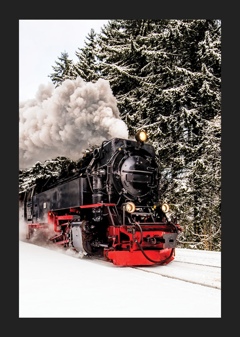 Steam locomotive trudging through snowy winter landscape, photography-12