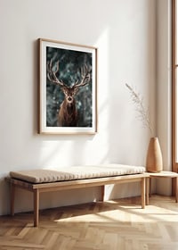 Red deer with big antlers in winter landscape with snowfall-8