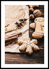 Close-up of gingerbread dough, star anise and decorated cookies-0
