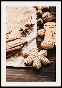 Close-up of gingerbread dough, star anise and decorated cookies-2