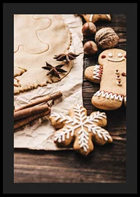 Close-up of gingerbread dough, star anise and decorated cookies-4