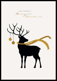 Illustrated deer with yellow scarf and Christmas balls on light background-6