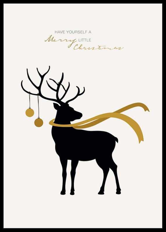 Illustrated deer with yellow scarf and Christmas balls on light background-12