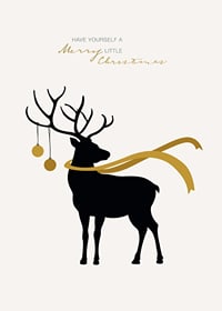 Illustrated deer with yellow scarf and Christmas balls on light background-7