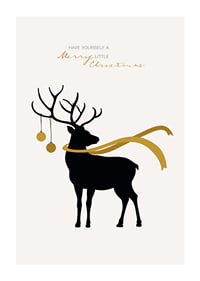 Illustrated deer with yellow scarf and Christmas balls on light background-1