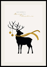 Illustrated deer with yellow scarf and Christmas balls on light background-2