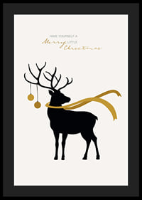 Illustrated deer with yellow scarf and Christmas balls on light background-4