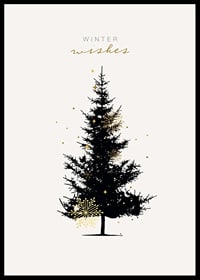 Illustrated dark fir tree with gold details on light background-6