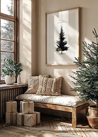 Illustrated dark fir tree with gold details on light background-8
