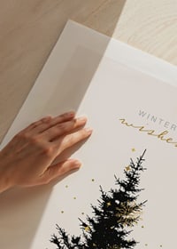 Illustrated dark fir tree with gold details on light background-9