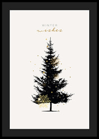 Illustrated dark fir tree with gold details on light background-4