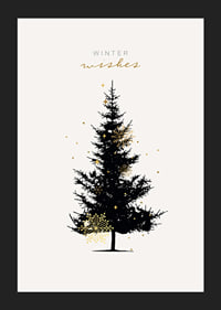 Illustrated dark fir tree with gold details on light background-5