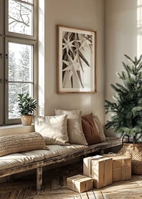 White paper stars against dried beige leaves, minimalist style-8