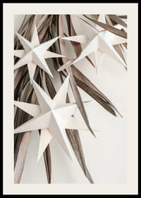 Hvite papirstjerner mot tørkede beige blader, minimalistisk stil-2