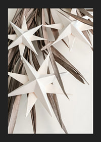White paper stars against dried beige leaves, minimalist style-5