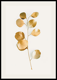 Abstract eucalyptus branch with gold colored leaves on white background-2