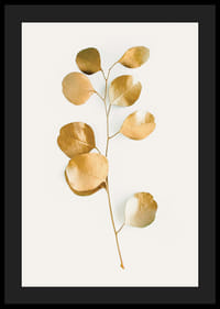 Abstrakt eukalyptusgren med guldfärgade blad på vit bakgrund-4