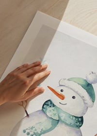 Watercolor illustration of snowman with green hat and scarf-5