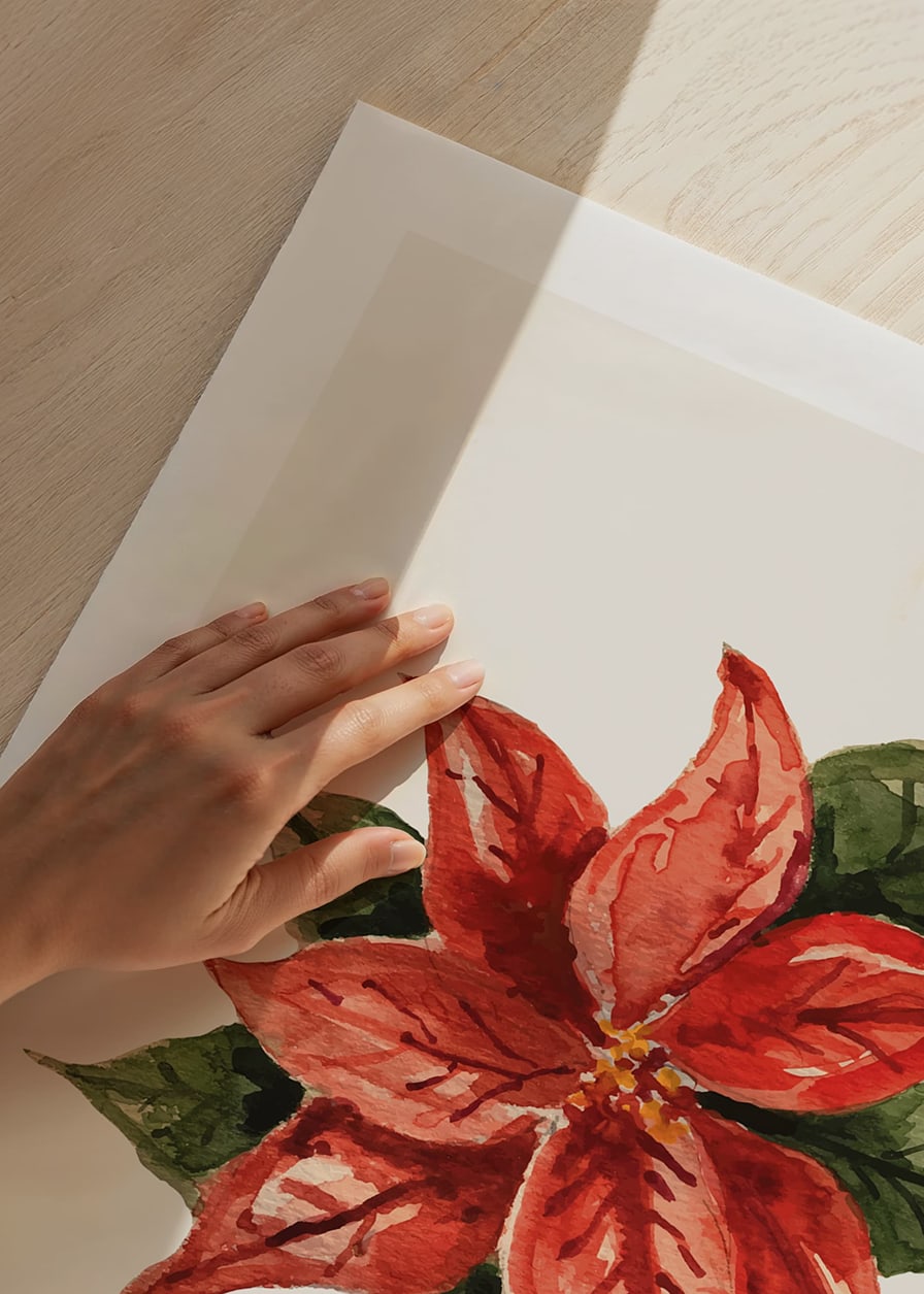 Illustration à l'aquarelle de poinsettia rouge avec des feuilles vertes-12