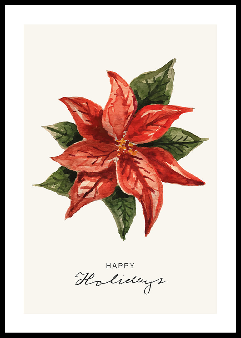 Illustration à l'aquarelle de poinsettia rouge avec des feuilles vertes-12