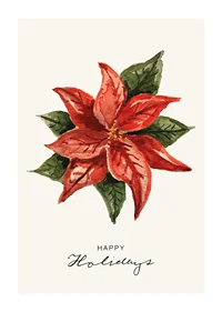 Watercolor illustration of red poinsettia with green leaves-1