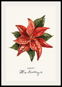 Watercolor illustration of red poinsettia with green leaves-2