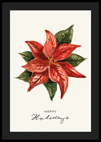 Watercolor illustration of red poinsettia with green leaves-4