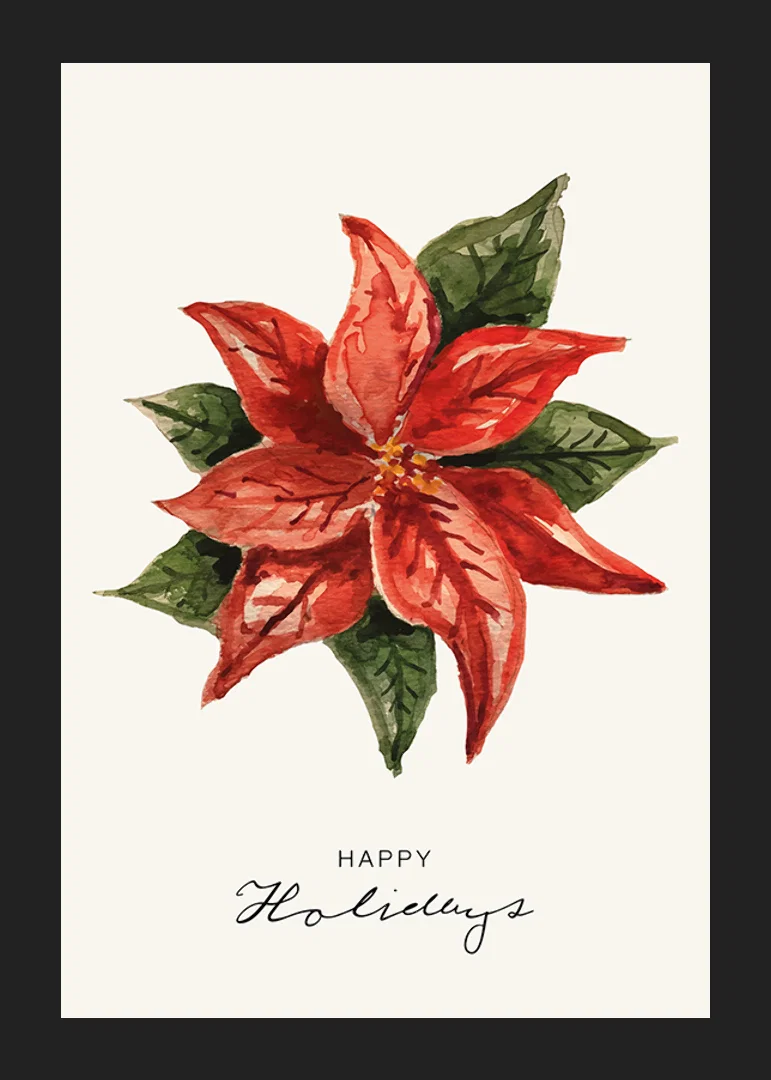 Watercolor illustration of red poinsettia with green leaves-12