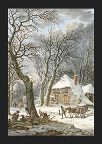 Winterlandschaft mit Bauernhof, schneebedeckten Bäumen und arbeitenden Männern-5