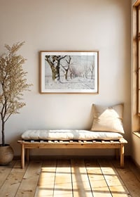 Oil painting of snow-covered avenue with bare trees in winter light-8
