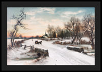 Geschilderd paard en slee op een met sneeuw bedekte landweg in een winterlandschap-4