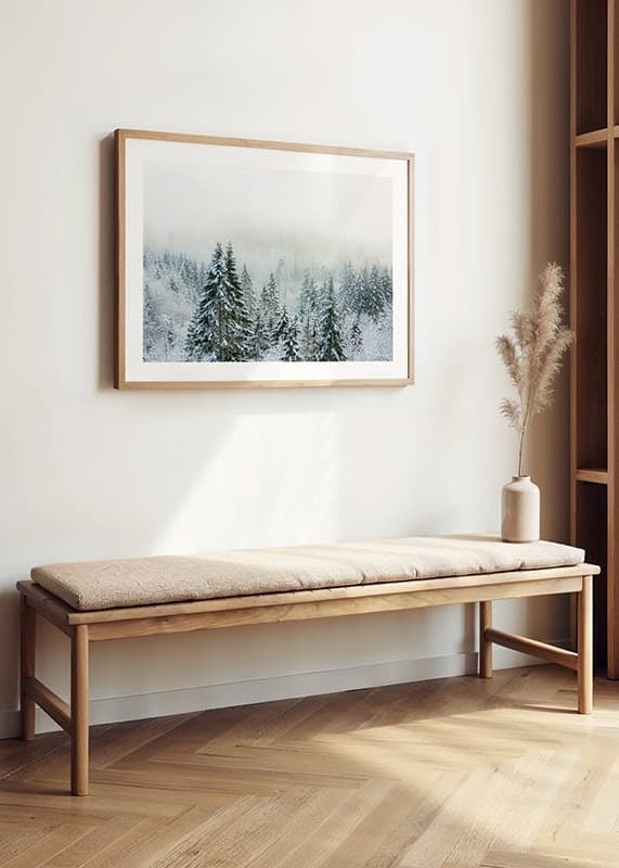 Photograph of snow-covered fir trees in foggy winter landscape-12