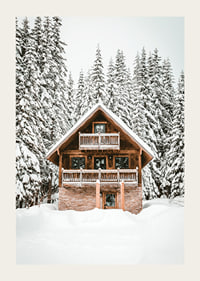 Wooden cottage surrounded by snow-covered fir trees in winter landscape-3