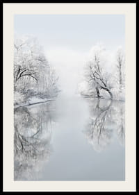 Paysage d'hiver photographique avec des arbres enneigés au bord du lac-2