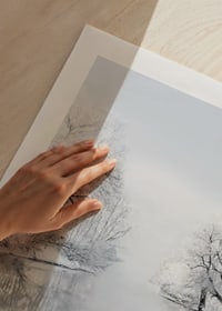 Fotogrāfiska ziemas ainava ar sniegotiem kokiem ezera krastā-9