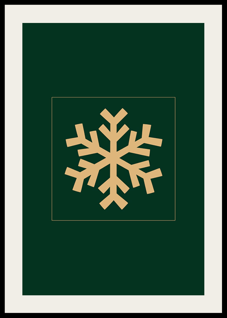 Grafická zlatá snehová vločka na tmavozelenom pozadí-12